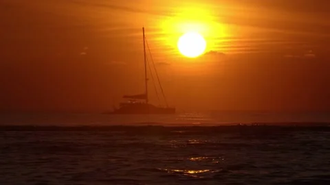 Yacht At Sunset (8) Stock Footage 170013316