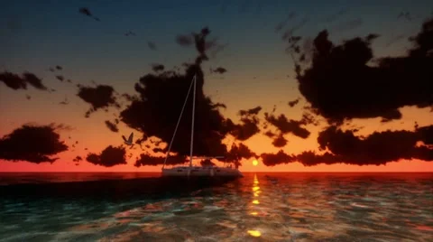 Yacht at Sunset with Time Lapse Clouds Video stock 8510545