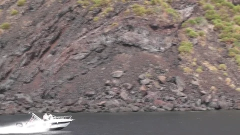 Yacht under Volcano Stromboli in Eolie Island, Sicily ITALY Stock Footage 80303718