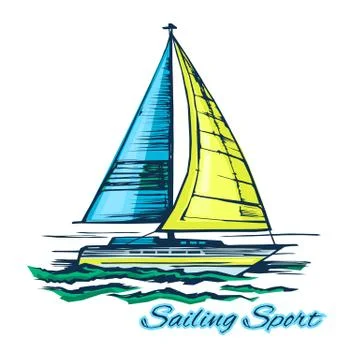 Yacht on the waves Stock Illustration