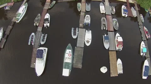 Yachting marina aerial view Stock Footage