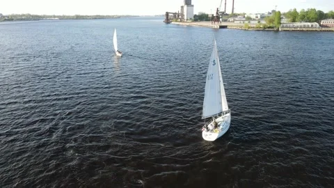Yachting on the river Stock Footage 159279814
