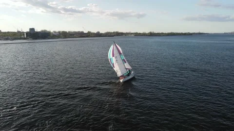 Yachting on the river Stock Footage 159280098