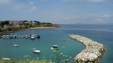 Yachts on aegean sea Stock Footage 97019136