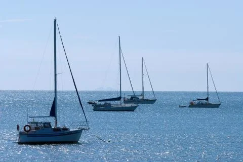 Yachts at anchor Stock Photos
