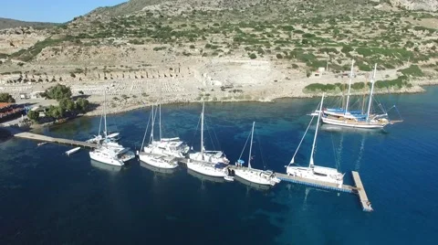 Yachts are berthed in small bay. Stock Footage 56243560