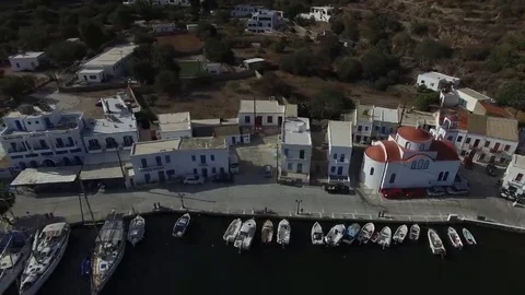 Yachts are berthed in small bay. Aerial view. Video stock 69233588