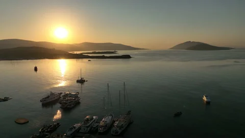 Yachts in the bay in the evening sun Stock Footage 235492968