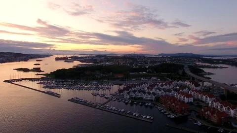 Yachts in the bay of Stavanger, aerial view Stock Footage