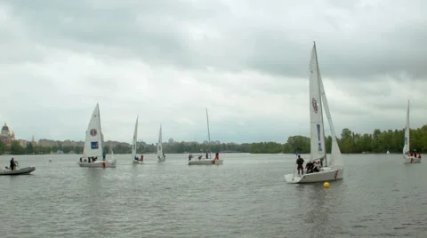 Yachts in Dnipro river Stock Footage 62956474