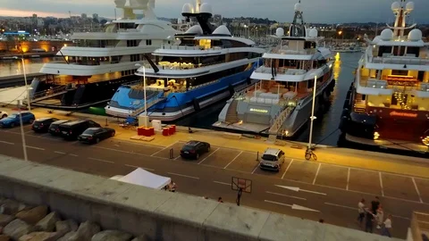 Yachts docked in a harbour Stock Footage 89507408