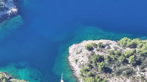 Yachts floating in crystal clear bay of Solta Croatia Video stock 330499307