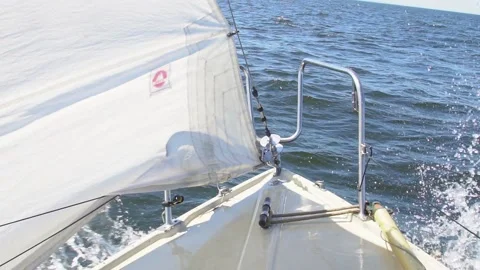Yacht's Front Crashing In Big Waves, Sunny Day Stock Footage 132456217