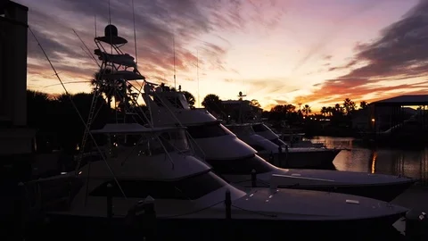 Yachts in a harbor during sunset. Stock Footage 124325245