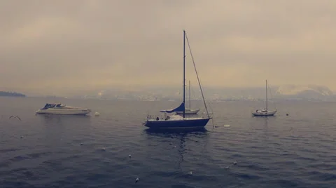 Yachts on the lake Stock Footage 32282921