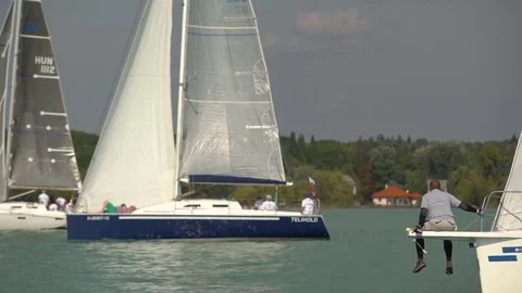 Yachts linin up Stock Footage 71439597