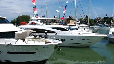 Yachts in a Marina, Camera Moves Right Stock Footage 85045700