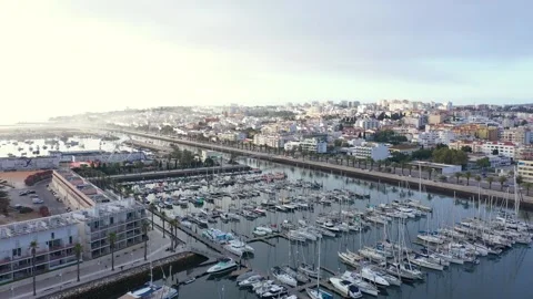 Yachts At The Marina de Lagos In Edifício da Administracao, Lagos, Portugal Stock Footage 296160485