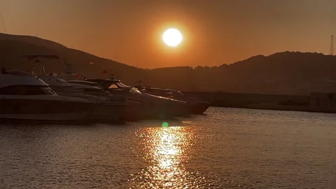 Yachts in the Marina at Night Stock Footage 341891518