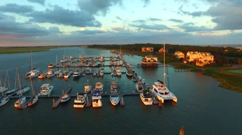 Yachts at Marina Sunset Stock Footage 56877603