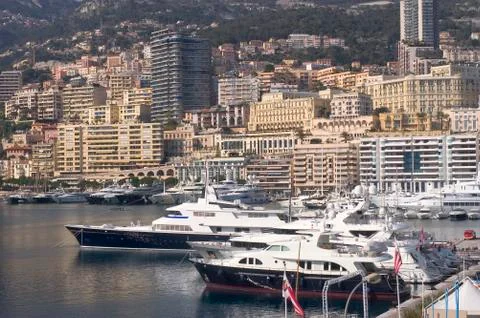 Yachts in monaco harbour Stock Photos