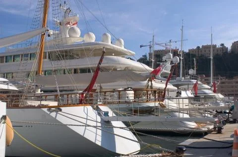 Yachts in monaco harbour Stock Photos