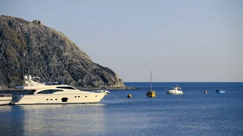 Yachts moored at the coastline Stock Footage 84547327