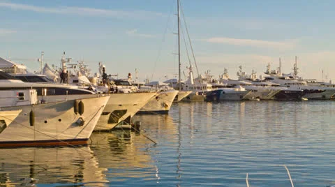 Yachts moored in the harbor in Cannes Stock Footage 25280674