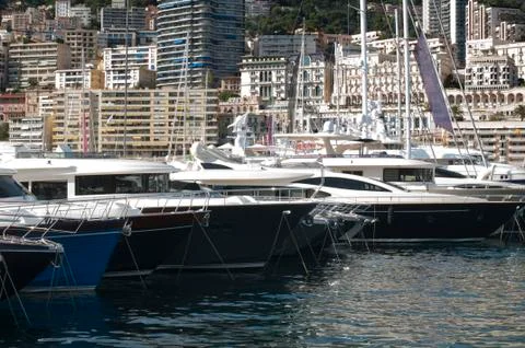 Yachts moored in monaco Stock Photos