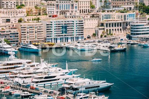 Yachts moored at town quay In Monaco, Monte Carlo Stock Photos