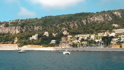Yachts in Nice. Port between mountains. Stock Footage 109607134