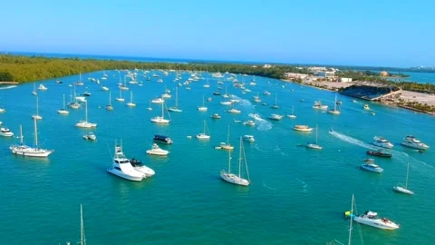 Yachts by the old stadium in key biscayne miami Stock Footage 153123149