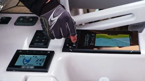 The yacht's onboard computer with an electronic map. Stock Footage 171993284