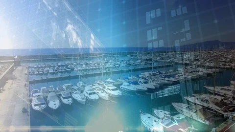 Yachts in a port and digital interface Stock Footage 107700377