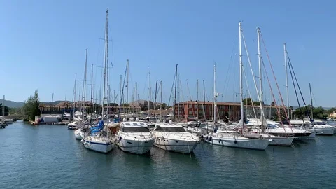 Yachts in the port of Grimaud Stock Footage 112434511