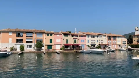 Yachts in the port of Grimaud Stock Footage 112445338