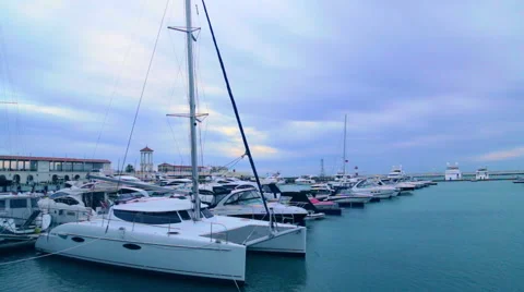 Yachts in the port of sochi Stock Footage
