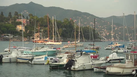 Yachts row in Rapallo at summer sunset, Italy - 4K, Editorial, Medium shot Stock Footage 195548759