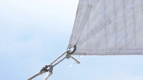 Yacht's Sail Shaking in Strong Back Wind Ocean 120 FPS Stock Footage 132456148
