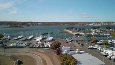 Yachts in St John Beach harbor, Norwalk, Ct - 4K Aerial Drone Stock Footage 289470464