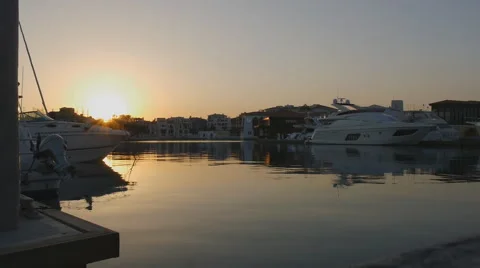 Yachts on sunset in harbor 스톡 동영상 58602824