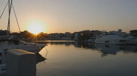Yachts at sunset in harbor Stock Footage 58607388