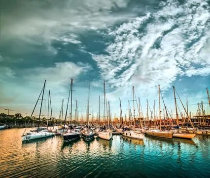 Yachts at sunset Stock Photos