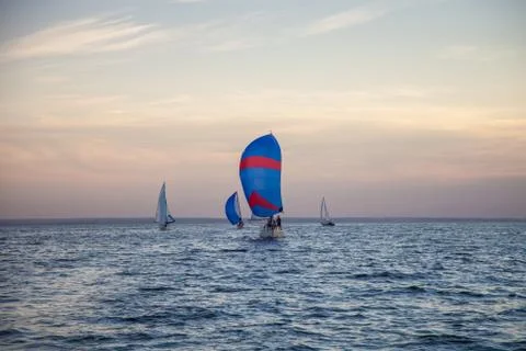 Yachts at sunset Stock Photos