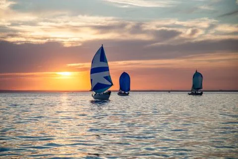 Yachts at sunset Foto stock