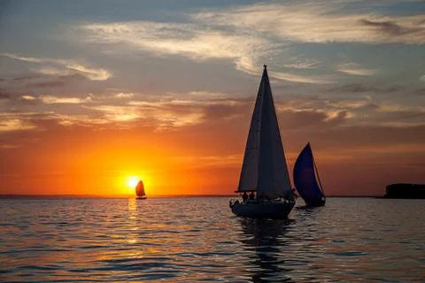 Yachts at sunset Stock Photos