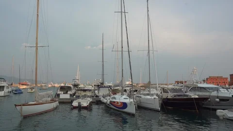 Yachts at the sunset in Rapallo Stock Footage 112617673