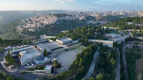 Yad Vashem Holocaust Memorial Campus and Mount Herzl Forested Landscape in Stock Footage 344035823