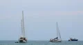 Yahts and Boats Anchored in the Sea near Sandy Beach. Gulf of Siam, Thailand. HD Footage