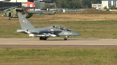 Yak-130 (mittens) - combat training aircraft is makes 180 degree turn. Stock Footage 117958634